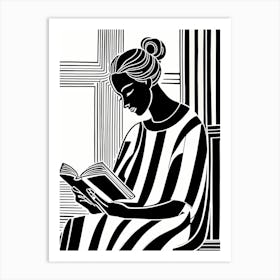 Just a girl who loves to read, Lion cut inspired Black and white Stylized portrait of a Woman reading a book, reading art, book worm, Reading girl 185 Art Print