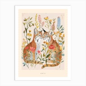 Folksy Floral Animal Drawing Bobcat 2 Poster Art Print