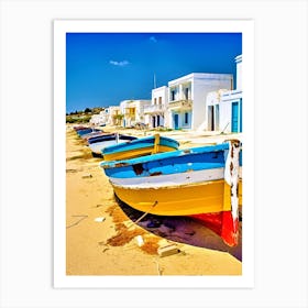 Greece Beach - Boats On The Beach Art Print