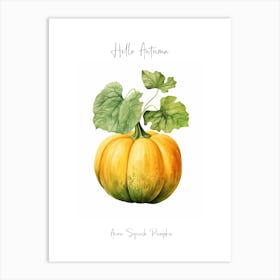 Hello Autumn Acorn Squash Pumpkin Watercolour Illustration 1 Art Print