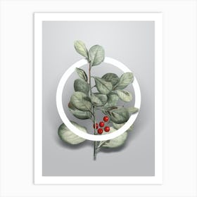 Vintage Lingonberry Evergreen Minimalist Botanical Geometric Circle on Soft Gray n.0434 Art Print