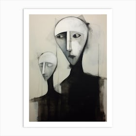 Geometric Black & White Face Drawing Munch Inspired 1 Art Print
