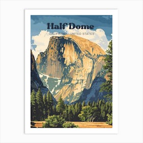 Half Dome Yosemite California Vintage Digital Travel Illustration Art Print