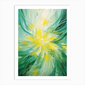 Daffodils Twist Stems Pointed Leaves Yellow Strokes Green 3 Art Print