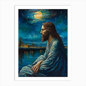 Jesus At Night Art Print