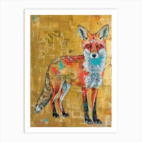 Red Fox Gold Effect Collage 3 Art Print