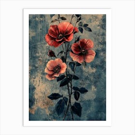 Flowers On A Blue Background Poster