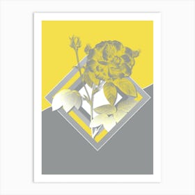 Vintage French Rose Botanical Geometric Art in Yellow and Gray n.279 Art Print
