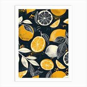 Lemons And Leaves Seamless Pattern Art Print