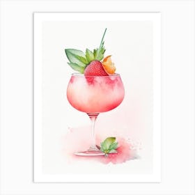 Strawberry Paloma, Cocktail, Drink Pastel Watercolour Art Print