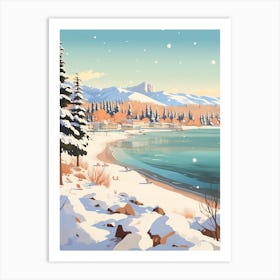 Vintage Winter Travel Illustration Lake Tahoe Usa 3 Art Print