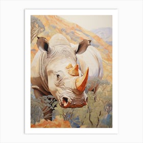 Rhino Patchwork Style Neutral Colours 3 Art Print