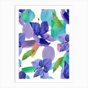 Watercolor Flowers Seamless Pattern - Veronica blue flower 1 Art Print