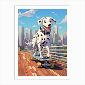 Dalmatian Dog Skateboarding Illustration 1 Art Print