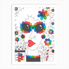 Rainbow Camomiles Girl Art Print