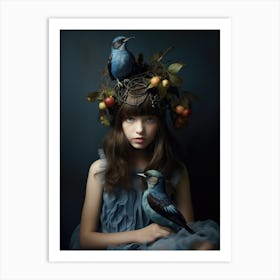 Girl With Birds On Her Head Art Print