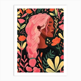 Portrait Of A Girl With Pink Hair Art Print