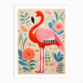 Pink Scandi Greater Flamingo 1 Art Print