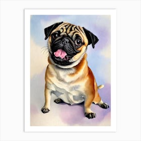 Pug 3 Watercolour Dog Art Print