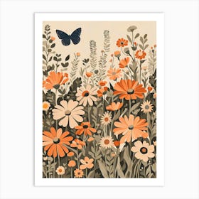 Butterflies and Flowers in Soft Colours VI Art Print