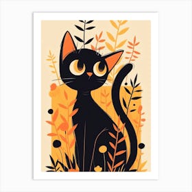 Black Cat In The Grass Art Print