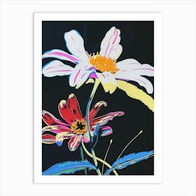 Neon Flowers On Black Daisy 3 Art Print