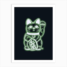 Jade Green Neon Cat Art Print