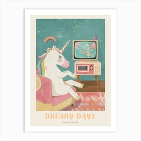 Pastel Unicorn Playing Video Games Storybook Style Poster Art Print