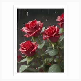 Red Roses At Rainy With Water Droplets Vertical Composition 56 Art Print