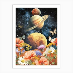 Saturn And Flowers Art Print