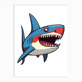 A Blue Shark In A Vintage Cartoon Style 1 Art Print