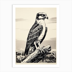 B&W Bird Linocut Osprey 4 Art Print