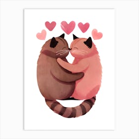 Pink Cats in Love Valentines 1 Art Print