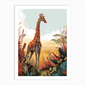 Giraffe In The Wild Colourful Illustration 1 Art Print