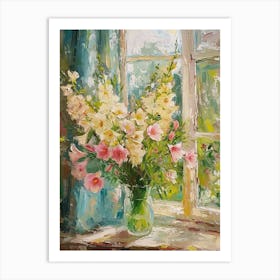 Gladiolus Flowers On A Cottage Window 2 Art Print