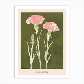 Pink & Green Carnation 3 Flower Poster Art Print