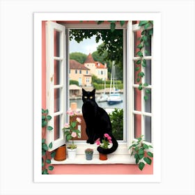 Black Cat In The Window Art Print