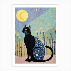 Black Cat In The Pastel Moonlight Art Print