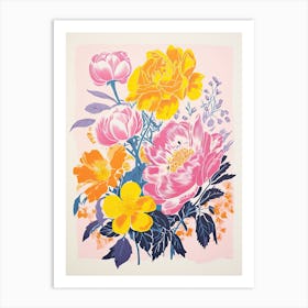 Colourful Bouquet Of Flowers In Risograph Style 5 Art Print