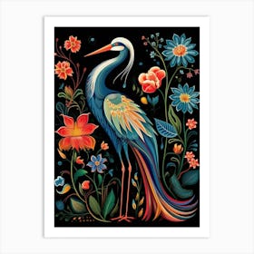 Folk Bird Illustration Great Blue Heron 4 Art Print