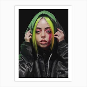 Billie Eilish Green Portrait 1 Art Print