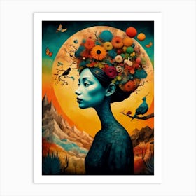 Woman In A Vibrant Dream World Eclectic Art Print