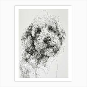 Long Hair Furry Dog Line Sketch 5 Art Print