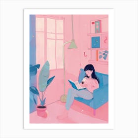 Girl Reading A Book Lo Fi Kawaii Illustration 4 Art Print