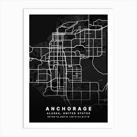 Anchorage Alaska USA Black Map Art Print