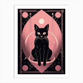 The Hermit Tarot Card, Black Cat In Pink 2 Art Print
