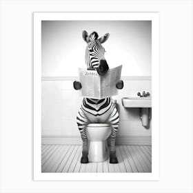 Zebra On The Toilet Bathroom, Zebra Lover Gift Funny Bathroom Art Print