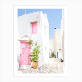 Pink Door In Paros Art Print