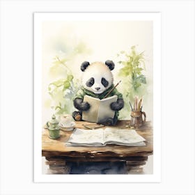 Panda Art Writing Watercolour 2 Art Print