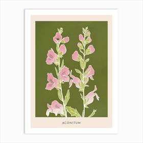Pink & Green Aconitum 2 Flower Poster Art Print